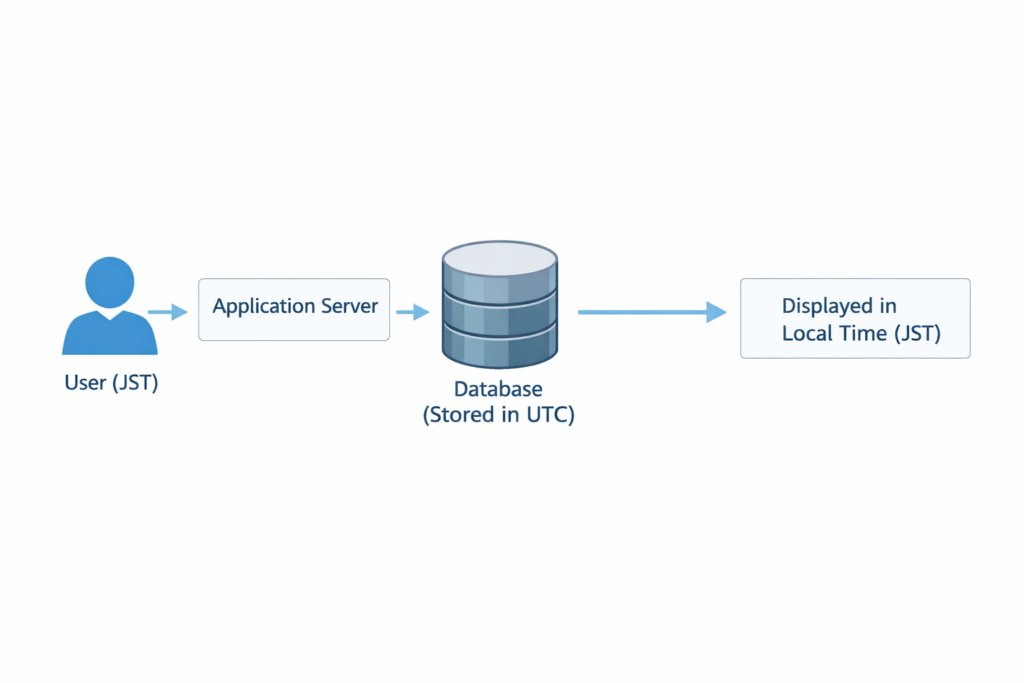 MySQL timezone architecture storing timestamps in UTC and converting to local time (JST)
