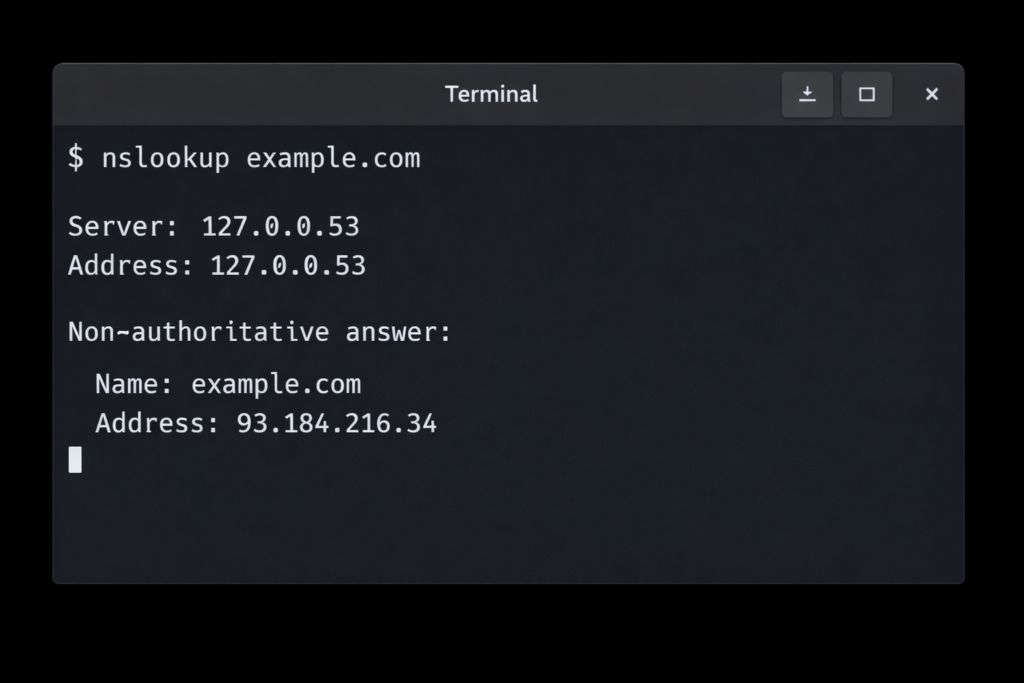 Ubuntu nslookup example.com command output
